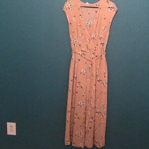 Peach floral jumpsuit matching belt & pockets